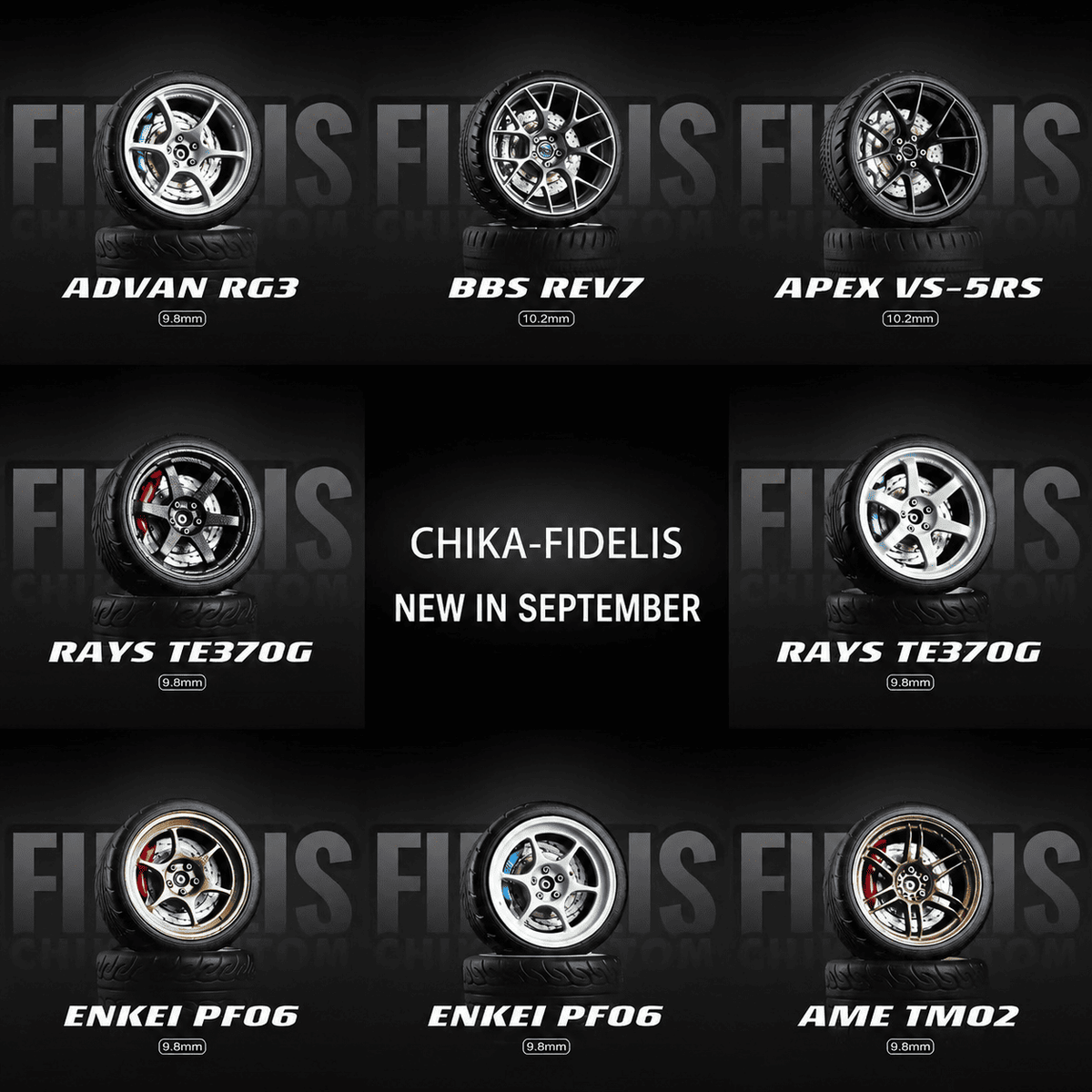 1/64 Scale Wheels 9.8mm Fidelis Chika Rays Advan Enkei Rays - 164model