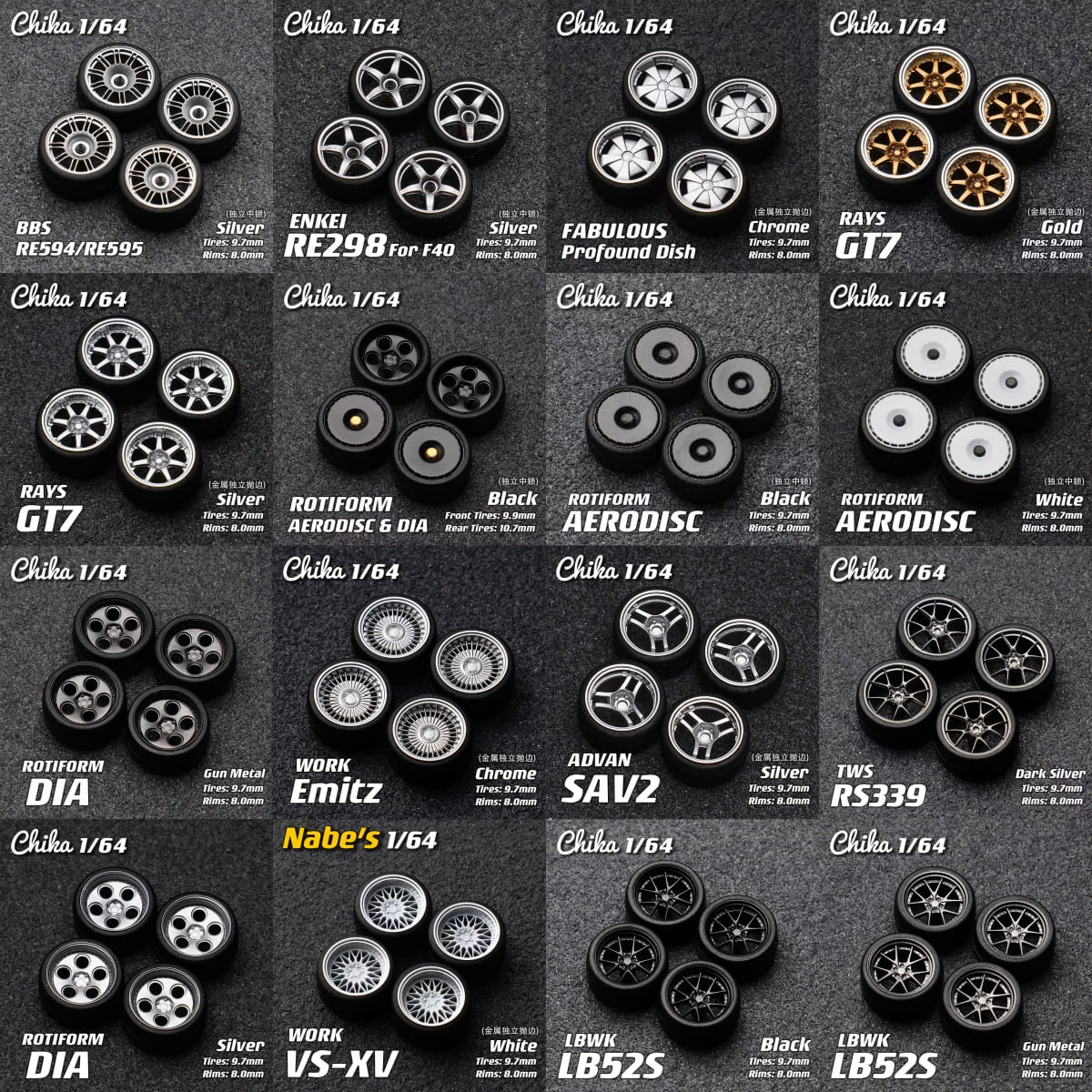 1/64 Scale Wheels 9.7mm Chika ENKEI RAYS ROTIFORM – 164model