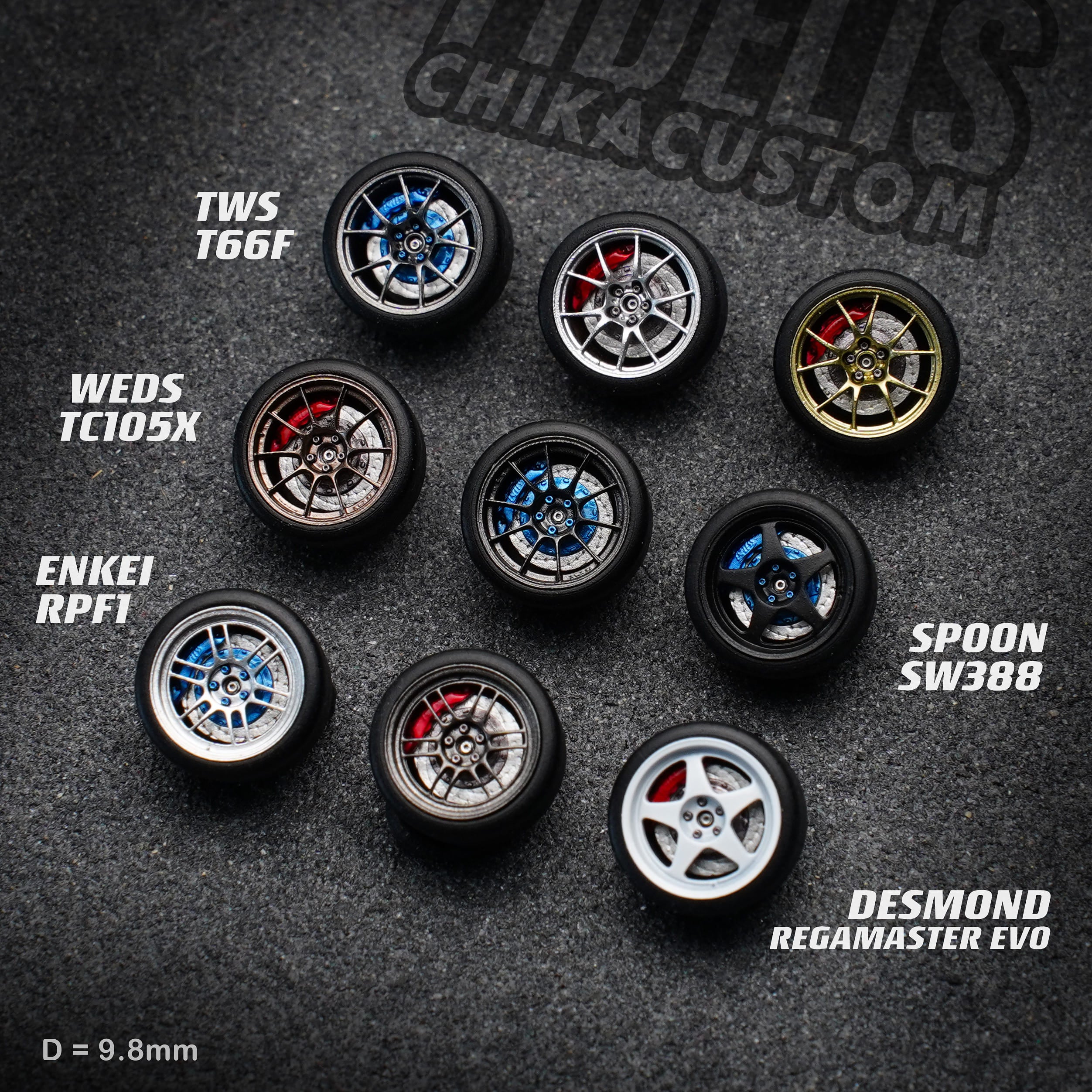 1/64 Scale Wheels 9.8mm Fidelis Chika Rays Spoon TWS WEDS WORK - 164model