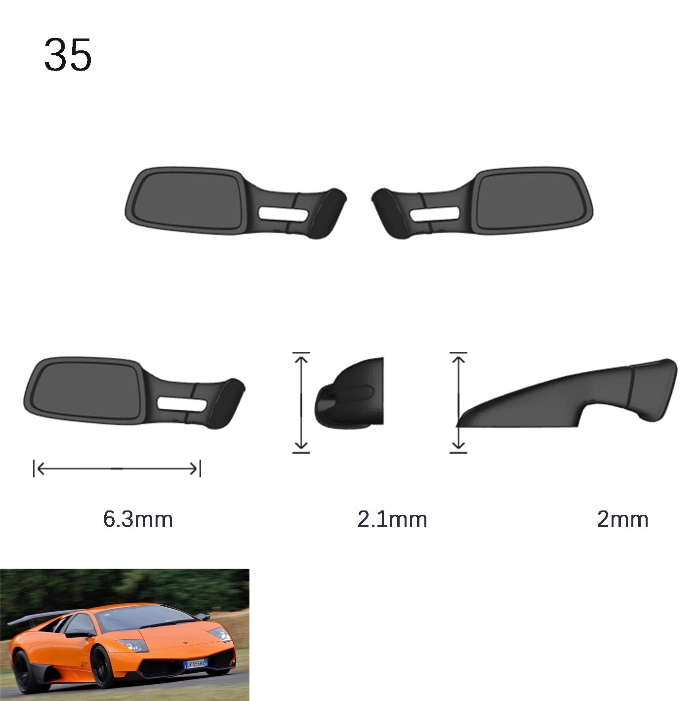 1/64 Scale Side View Mirror 2 Piece Set