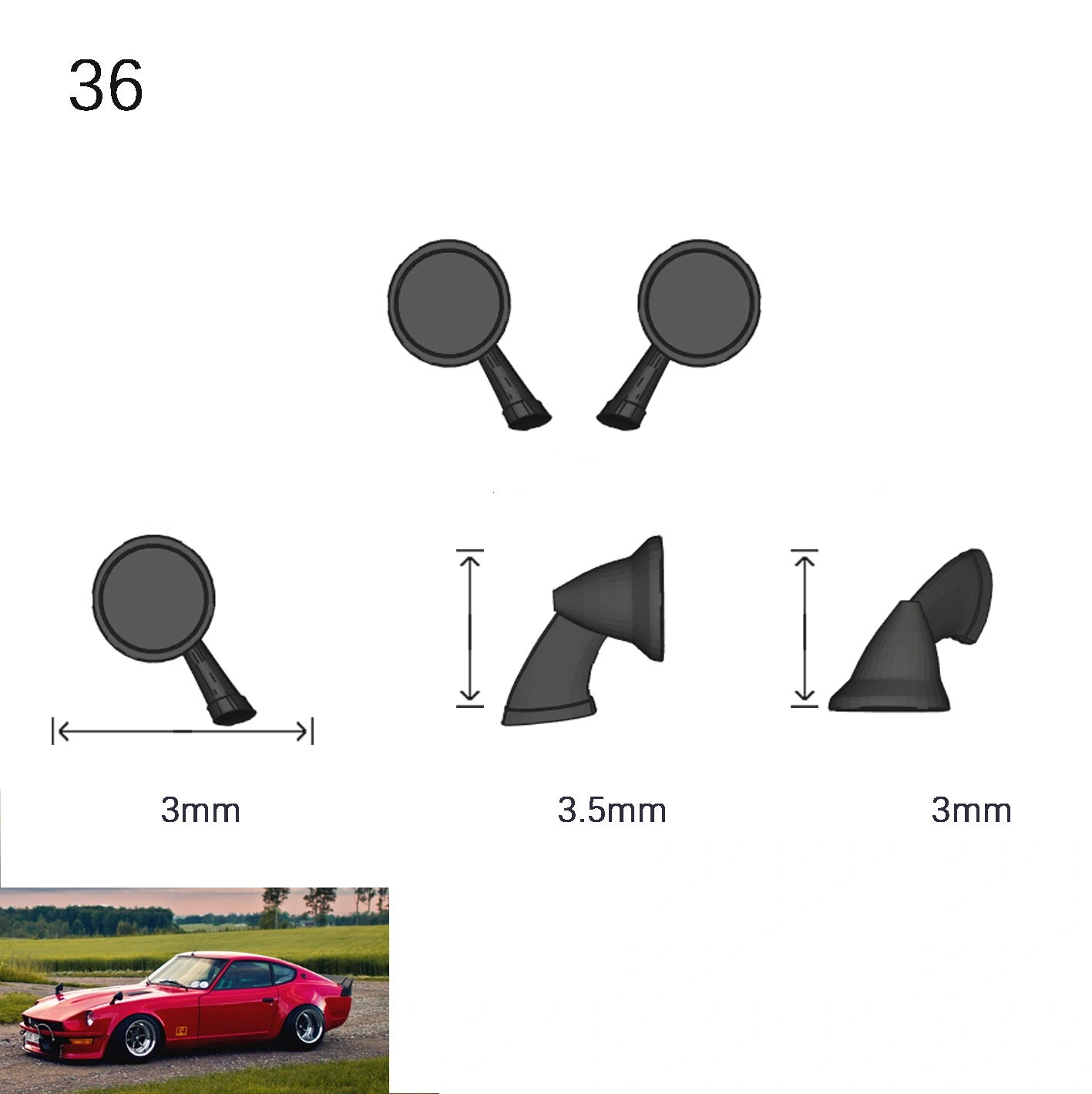 1/64 Scale Side View Mirror 2 Piece Set