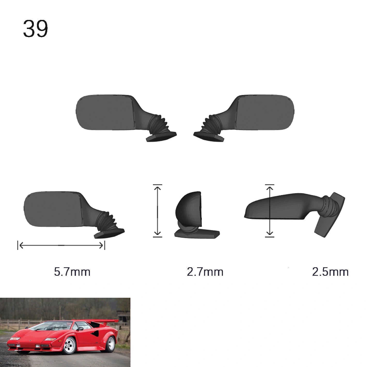 1/64 Scale Side View Mirror 2 Piece Set