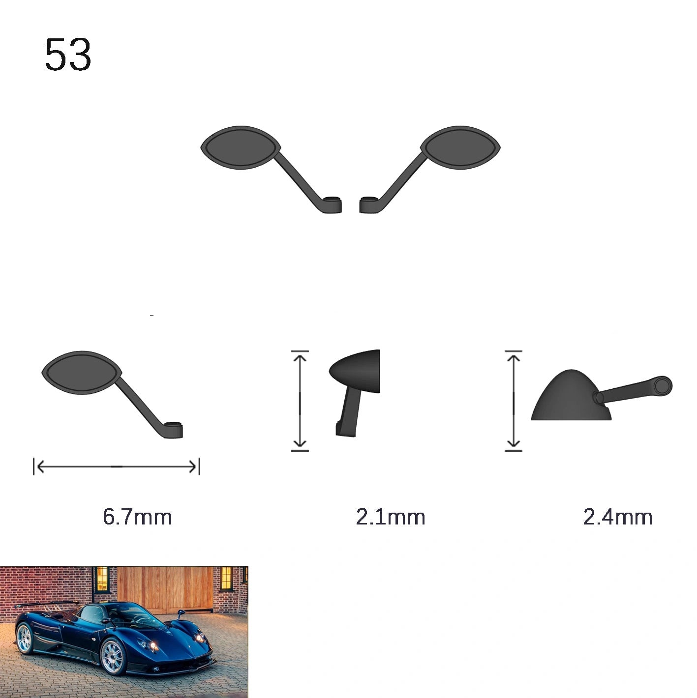 1/64 Scale Side View Mirror 2 Piece Set