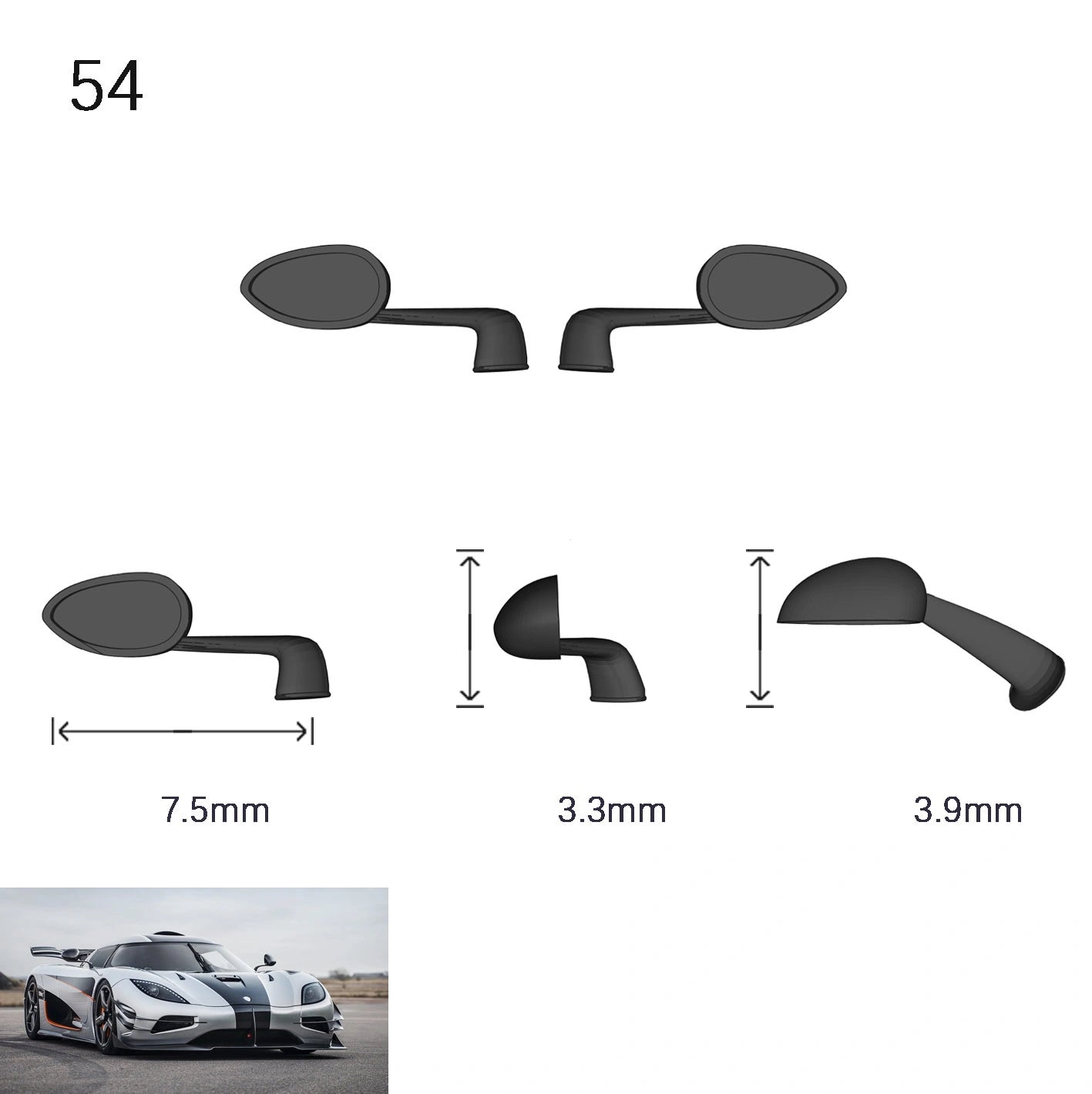 1/64 Scale Side View Mirror 2 Piece Set