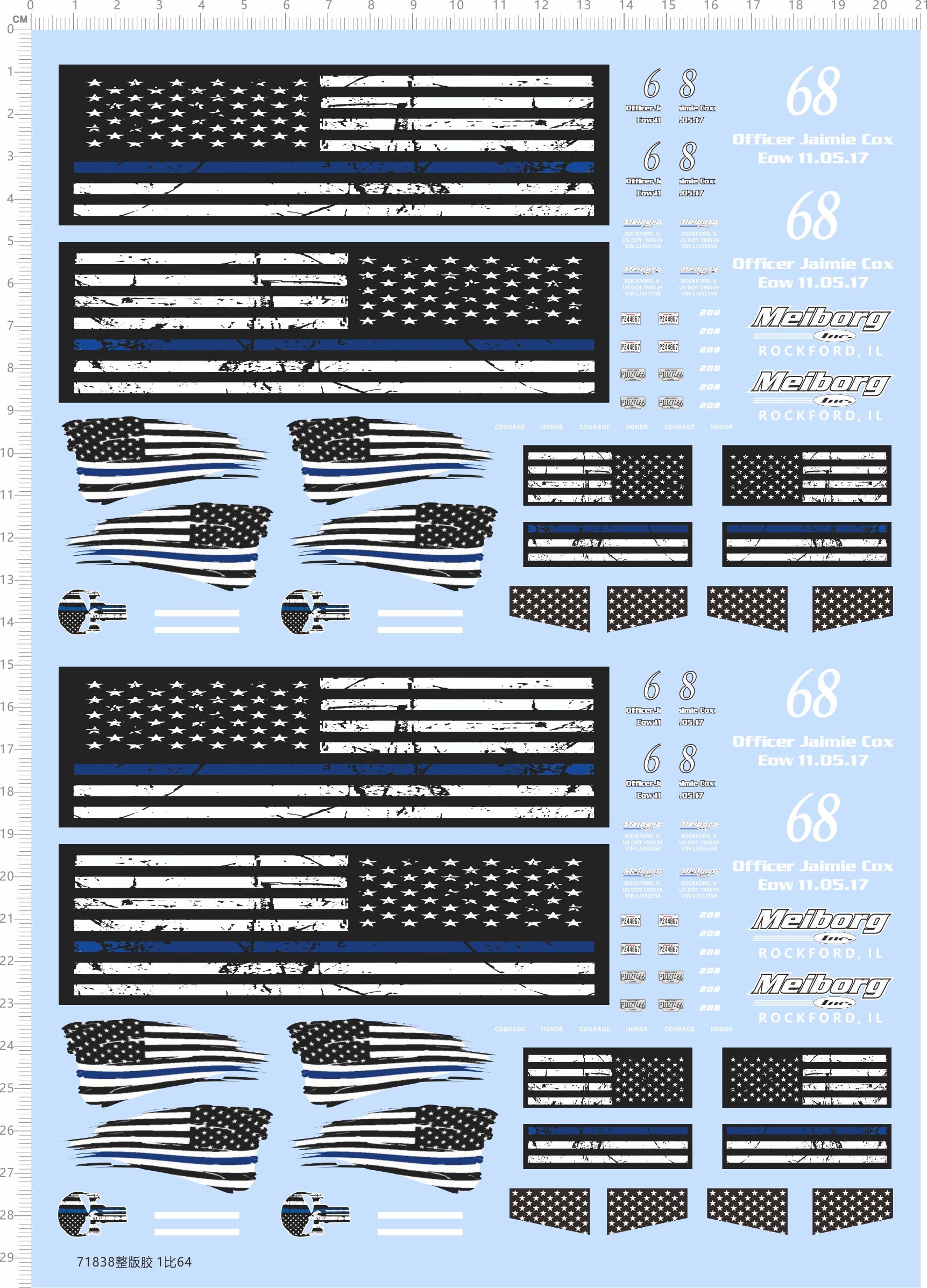 1/64 Decals USA Flag Lives Matter MEIBORG ROCKFORD IL OFFICER