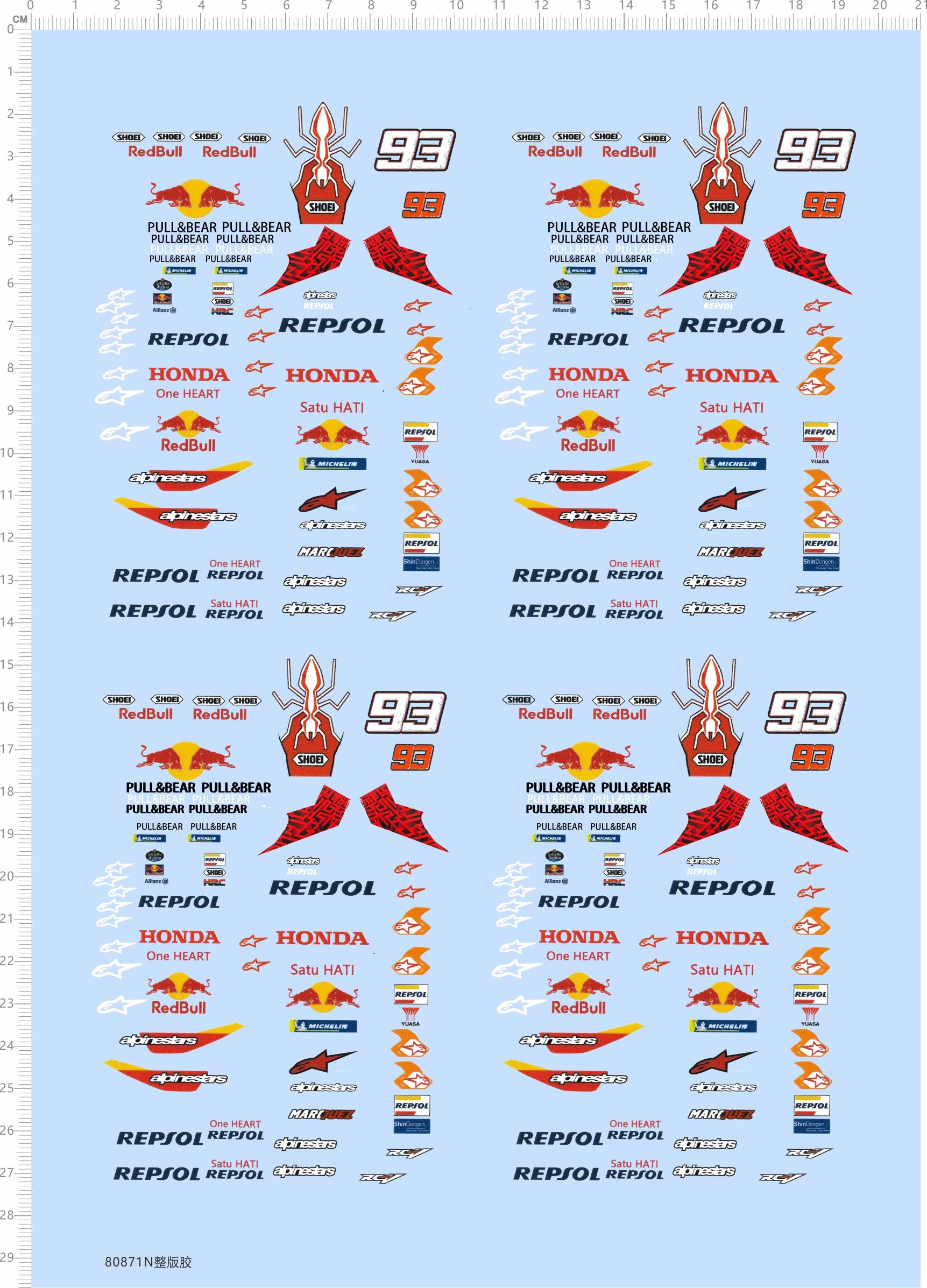 1/64 Decals Shoei RedBull Pull&Bear Repsol Alpinestars