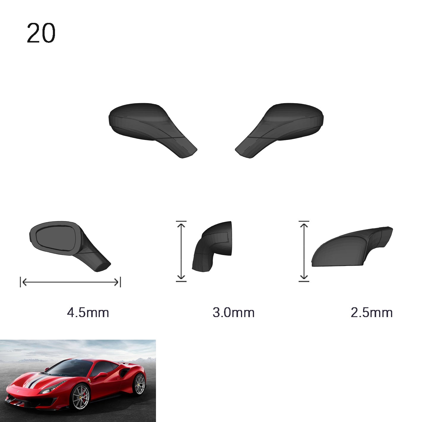 Side Mirrors 1/64 Scale Custom Parts 2Pcs Set - 164model