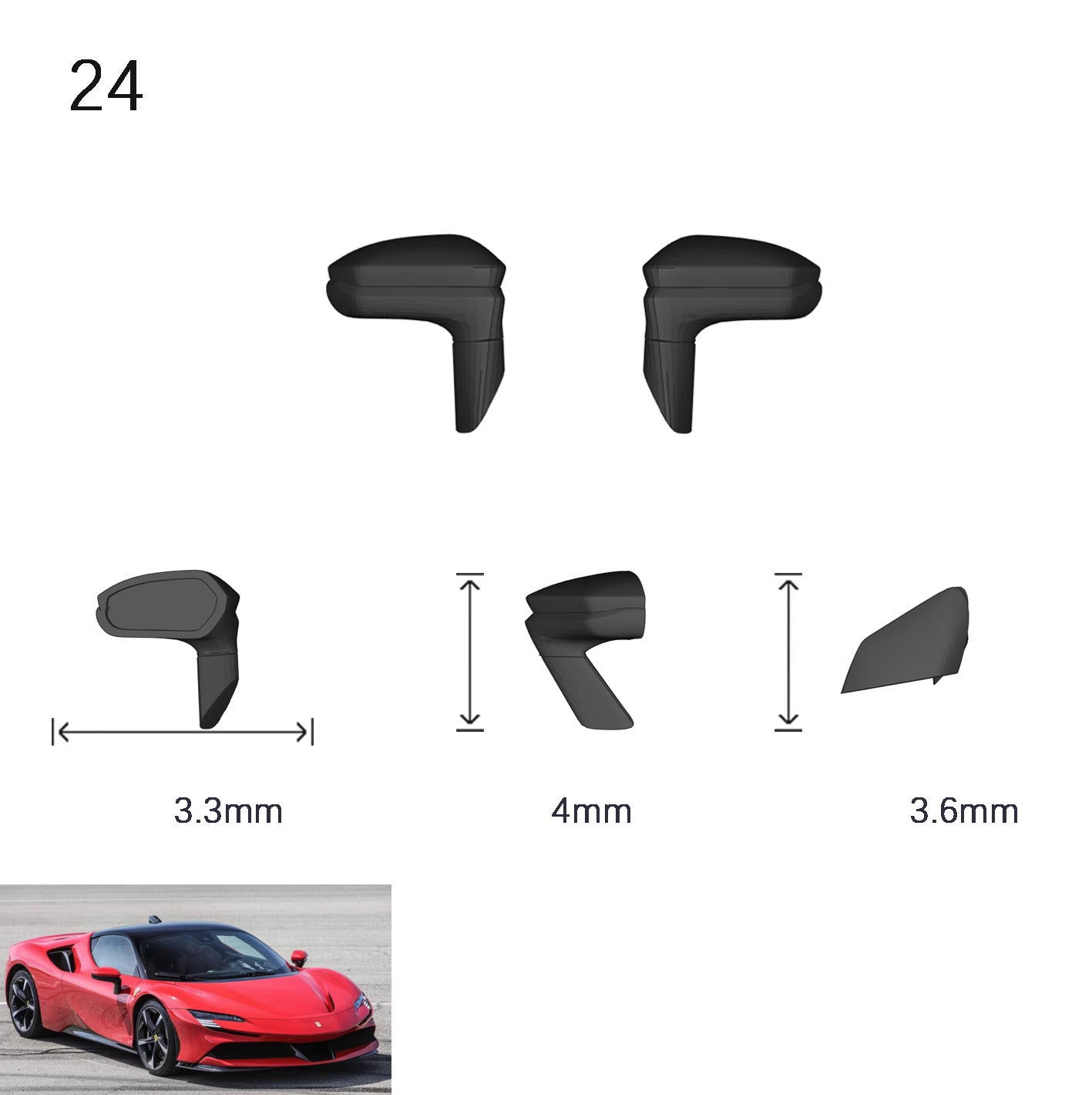 Side Mirrors 1/64 Scale Custom Parts 2Pcs Set - 164model