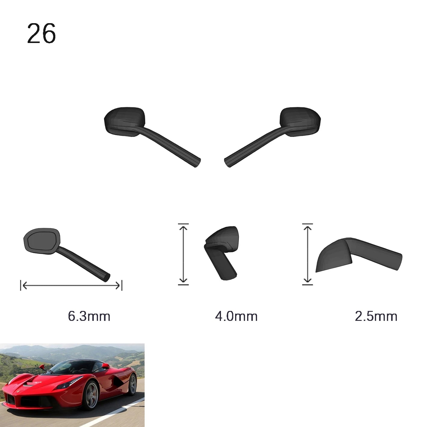 Side Mirrors 1/64 Scale Custom Parts 2Pcs Set - 164model