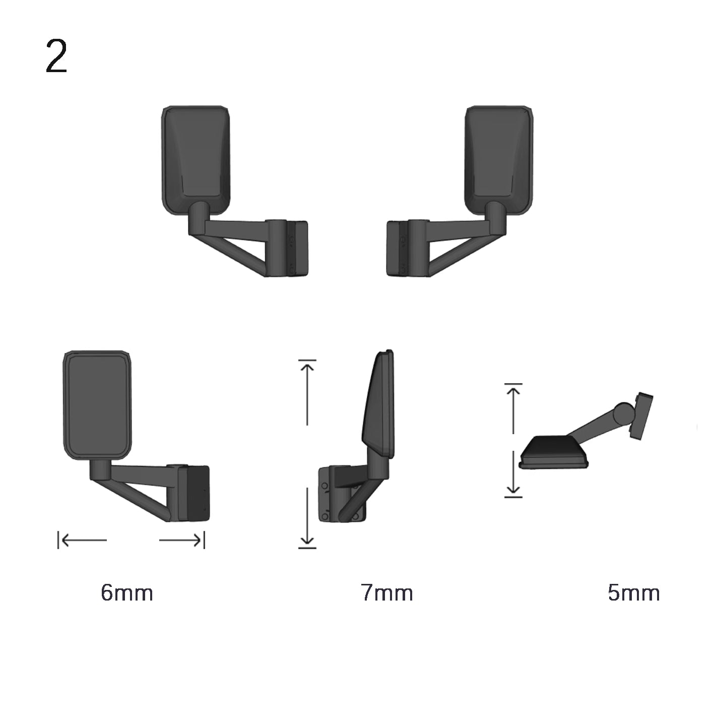 Side Mirrors 1/64 Scale Custom Parts 2Pcs Set - 164model