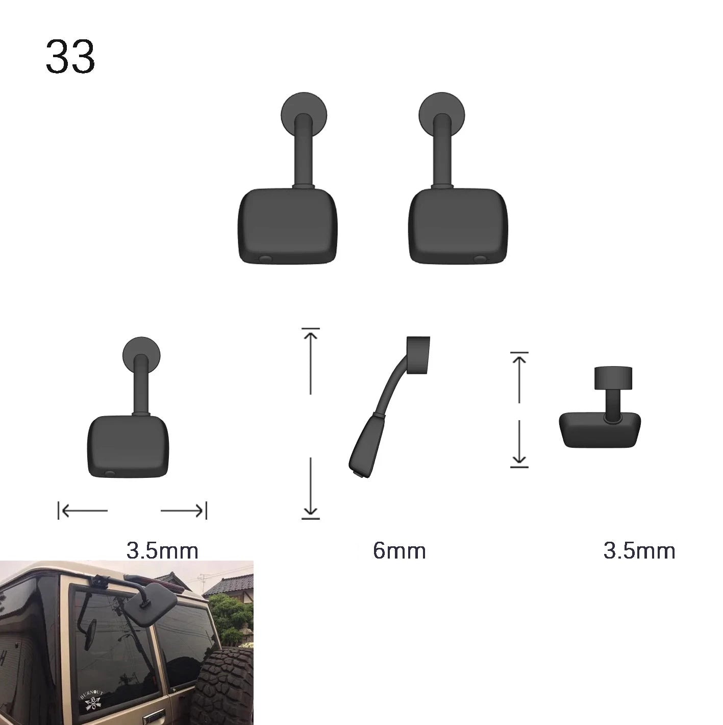 Side Mirrors 1/64 Scale Custom Parts 2Pcs Set - 164model