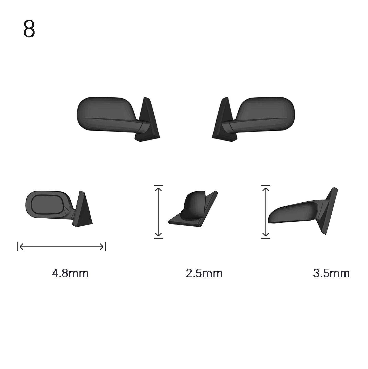 Side Mirrors 1/64 Scale Custom Parts 2Pcs Set - 164model