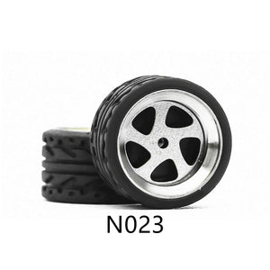 4 Pcs Set Bright Black Wheels Rubber Tire 1/64 Scale Universal For Tomica Hotwheels Kyosho Greenlight - 164model