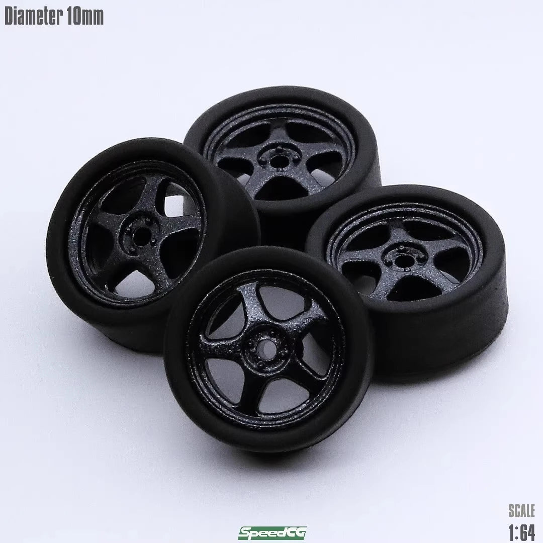 1/64 Scale Rubber Tire and Plastic Wheels with Slot Axles 10mm - 164model