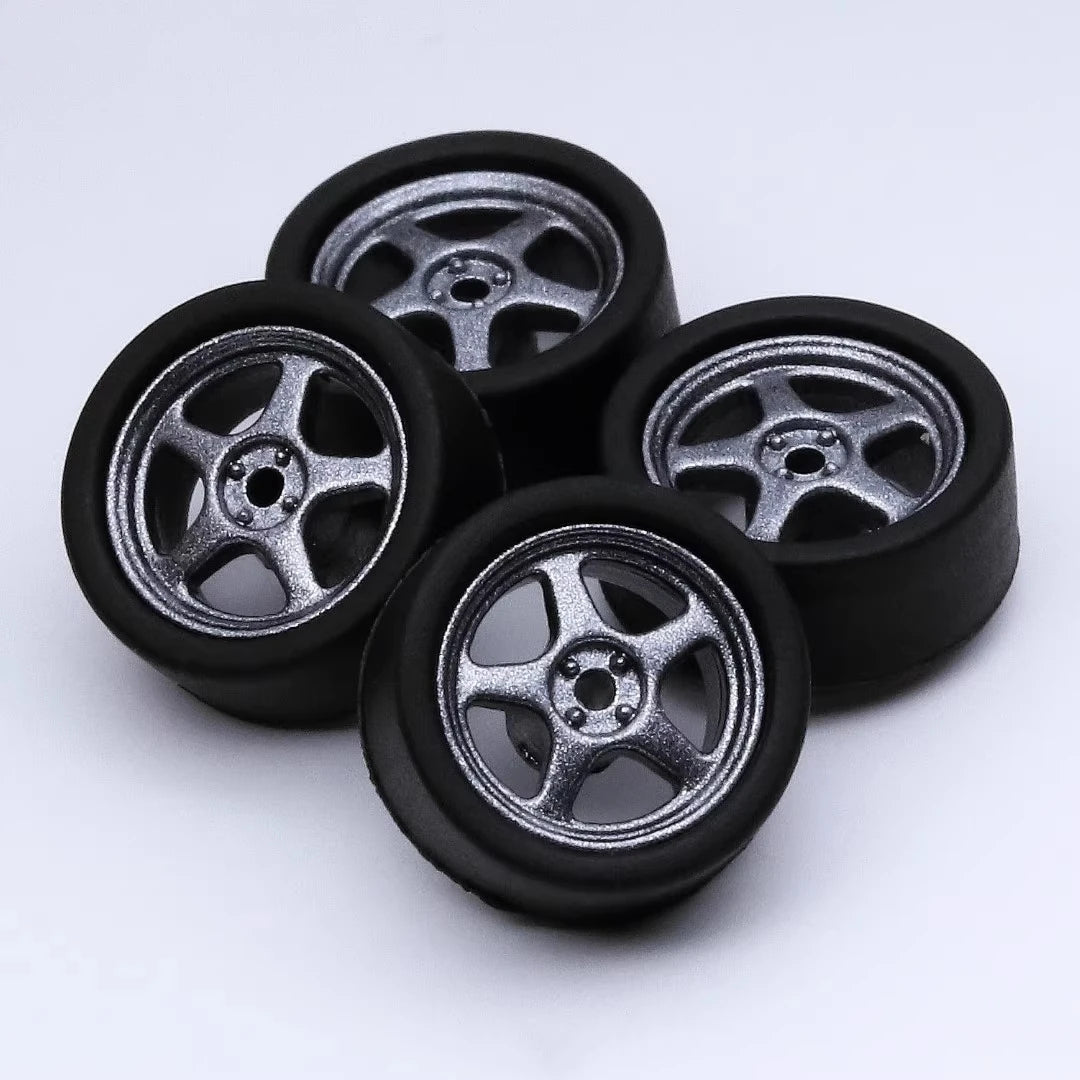 1/64 Scale Rubber Tire and Plastic Wheels with Slot Axles 10mm - 164model