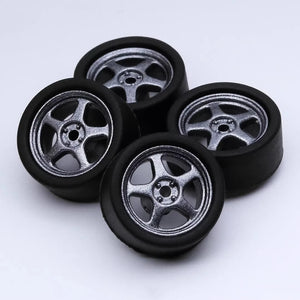 1/64 Scale Rubber Tire and Plastic Wheels with Slot Axles 10mm - 164model