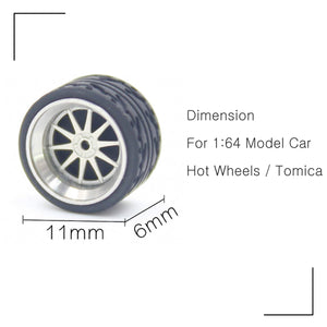 4 Pcs Set Wheels Rubber Tire 1/64 Scale Universal For Tomica Hotwheels Kyosho Greenlight - 164model